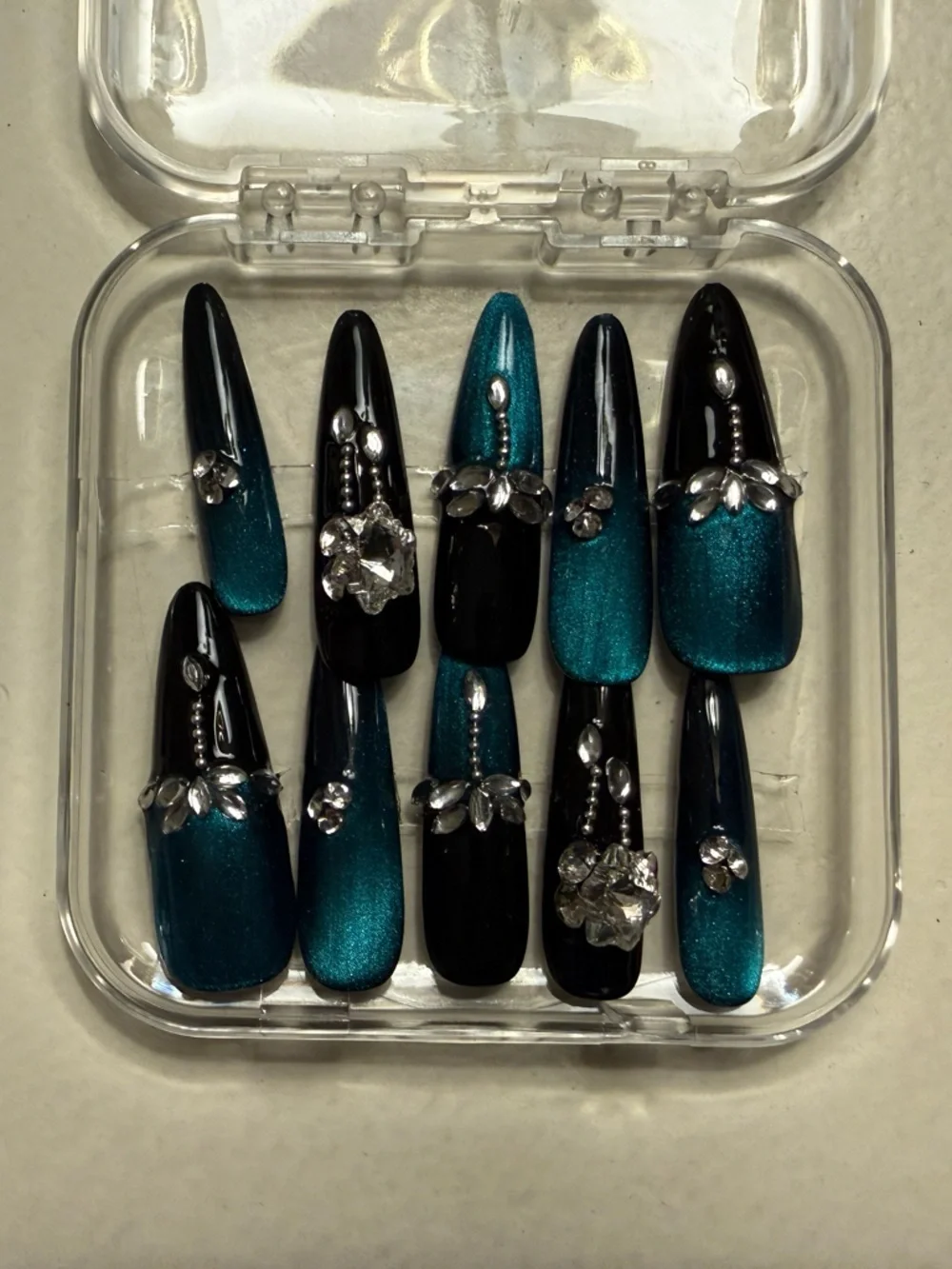Teal and Black Decorative Nail Set